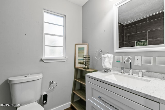 bathroom with toilet, vanity, and plenty of natural light