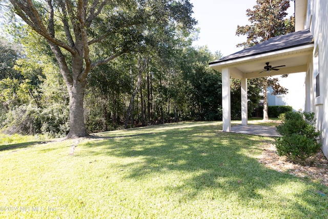 view of yard with ceiling fan