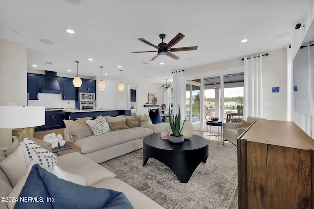 living room featuring ceiling fan