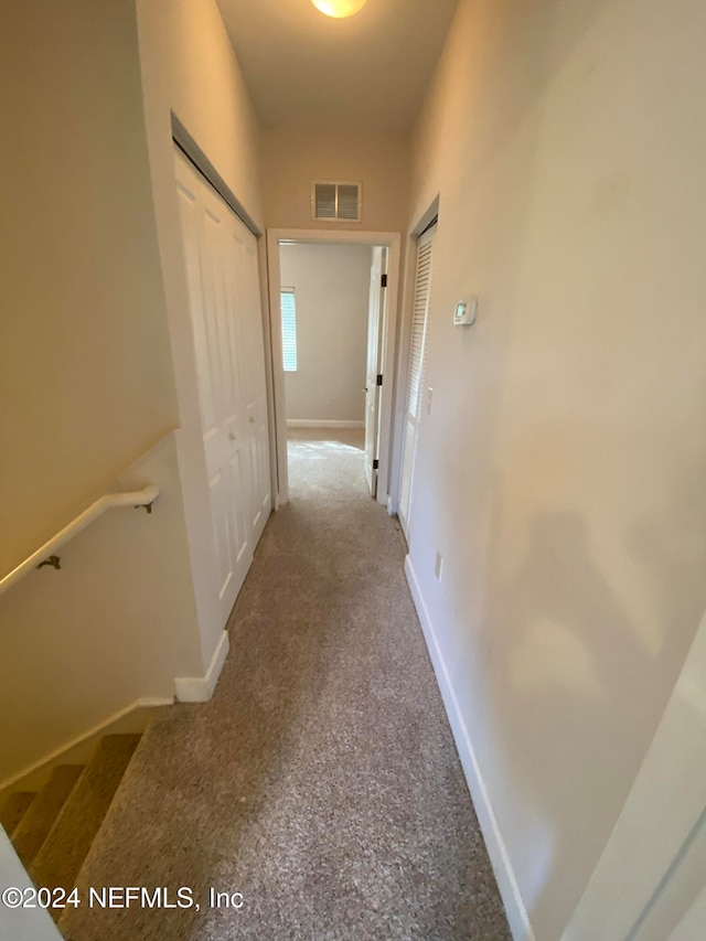 hallway featuring carpet flooring