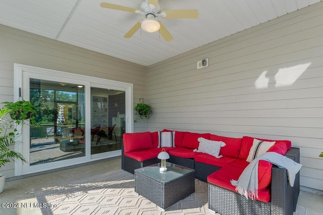 view of patio featuring outdoor lounge area and ceiling fan