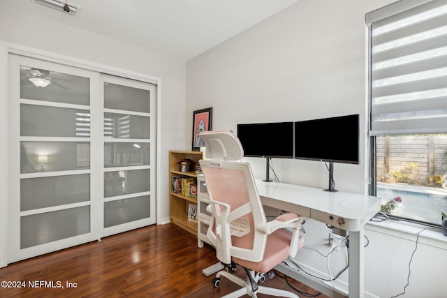 office space featuring dark hardwood / wood-style floors