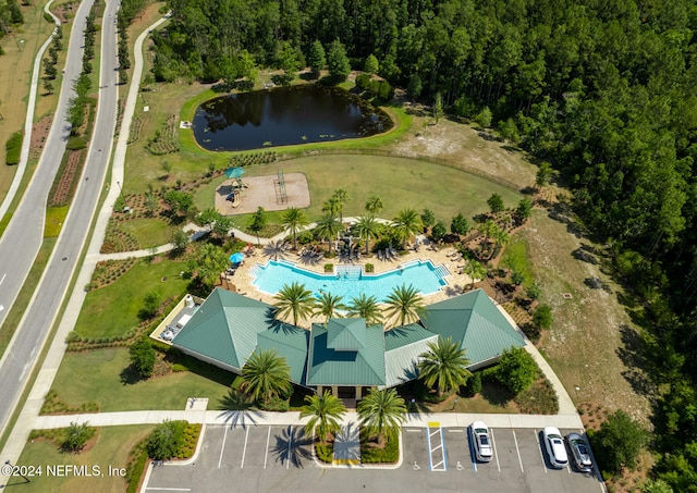 bird's eye view featuring a water view