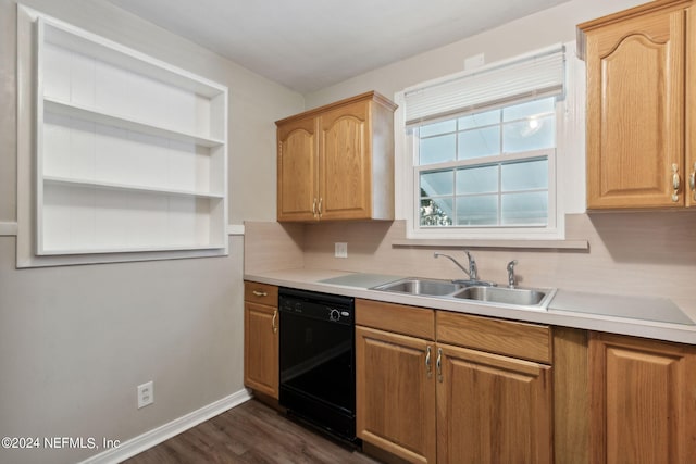 kitchen with sink, dishwasher, and dark hardwood / wood-style floors