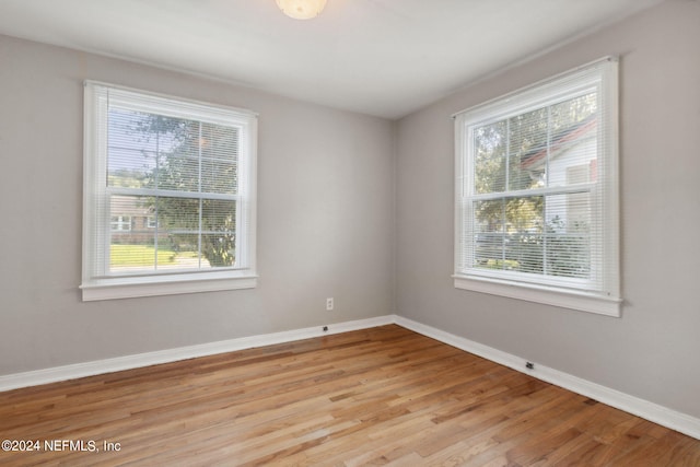 empty room with light hardwood / wood-style floors and plenty of natural light