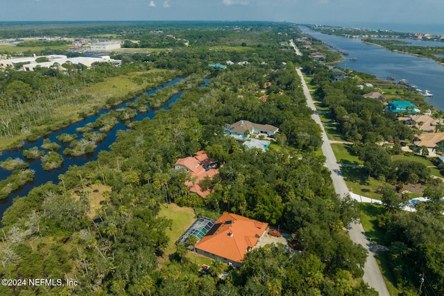 aerial view featuring a water view