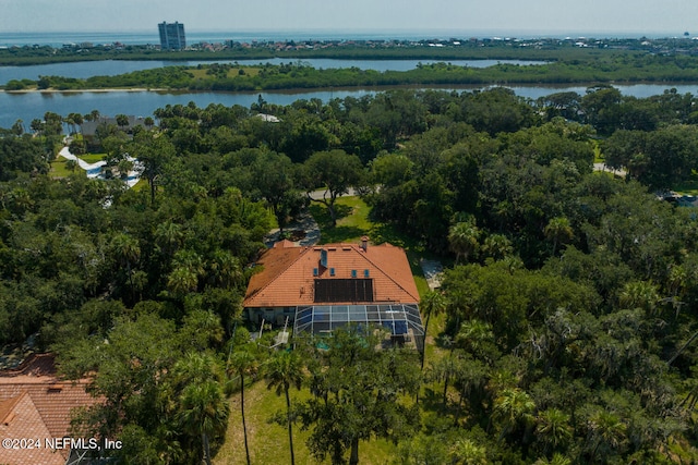 aerial view with a water view