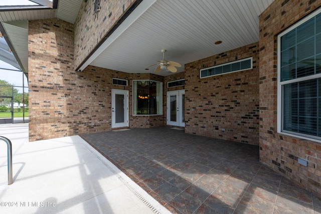 view of patio / terrace with french doors and ceiling fan