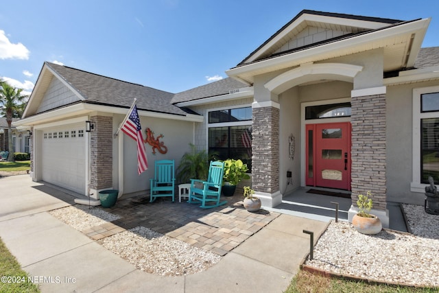 entrance to property with a garage