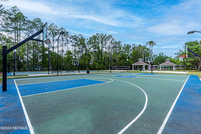 view of sport court with a gazebo and volleyball court