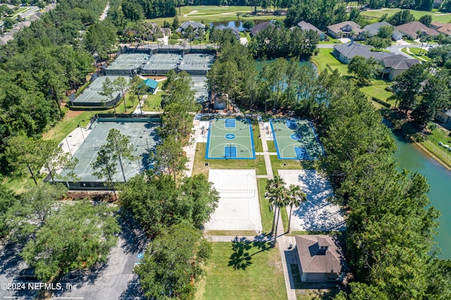 aerial view with a water view