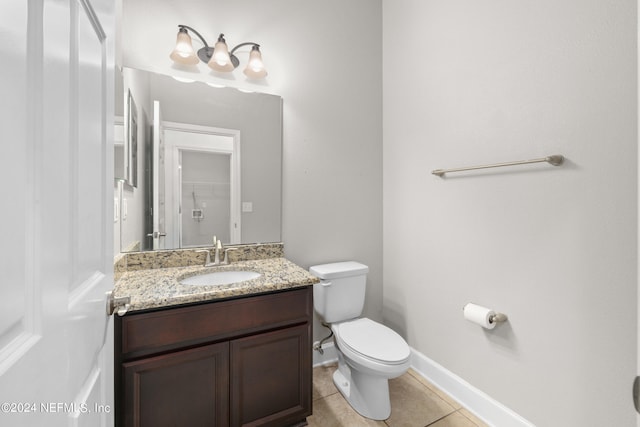 bathroom featuring tile patterned flooring, vanity, and toilet