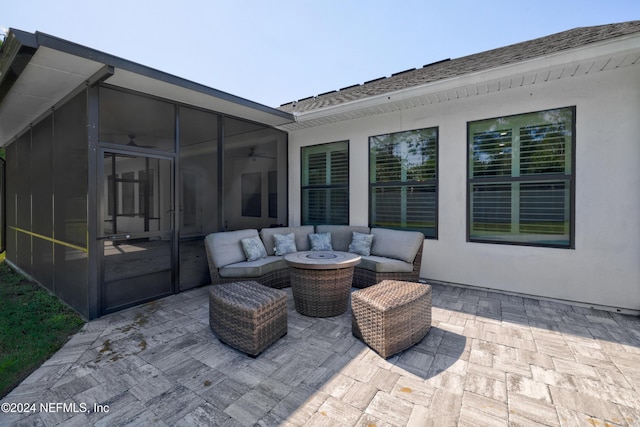 1309 Acorn Ridge Ct, Saint Augustine, FL 32092 - view of patio featuring a ceiling fan, a sunroom, and outdoor lounge area