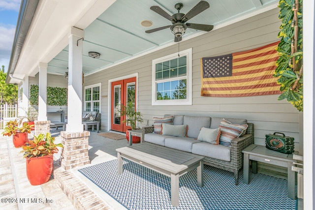 view of patio featuring an outdoor hangout area and ceiling fan