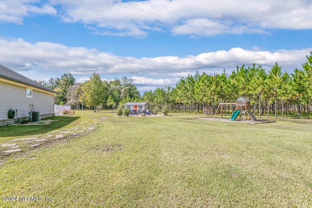 view of yard with a playground