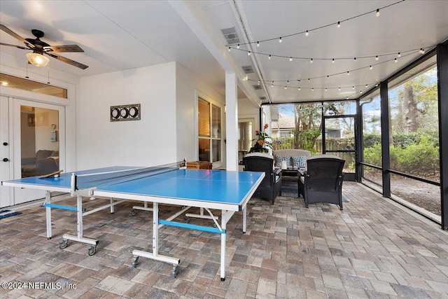 recreation room featuring ceiling fan