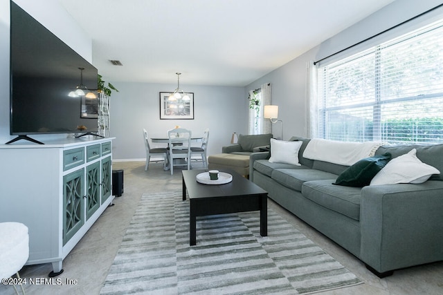 living room featuring ceiling fan