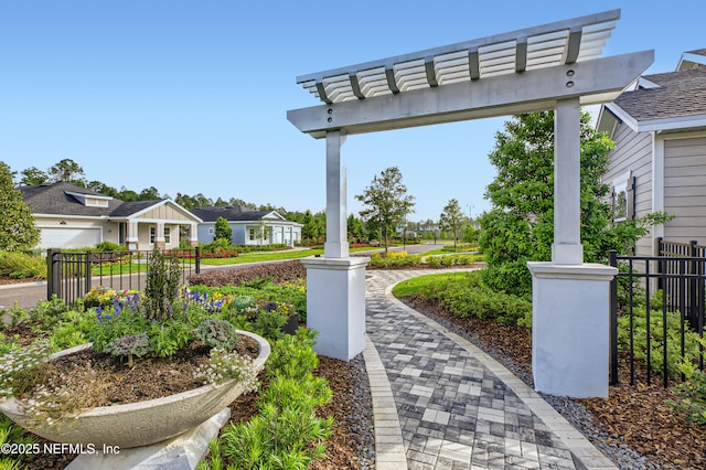 view of community featuring a pergola