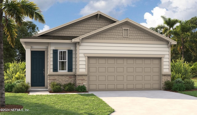 view of front of home featuring a front lawn and a garage