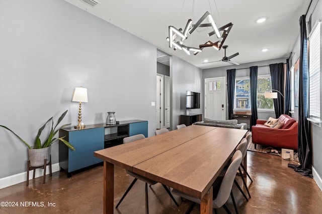 dining area featuring ceiling fan