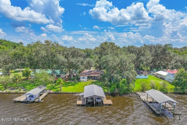 dock area featuring a water view