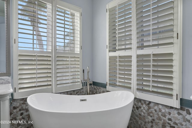 bathroom with a healthy amount of sunlight and a tub to relax in