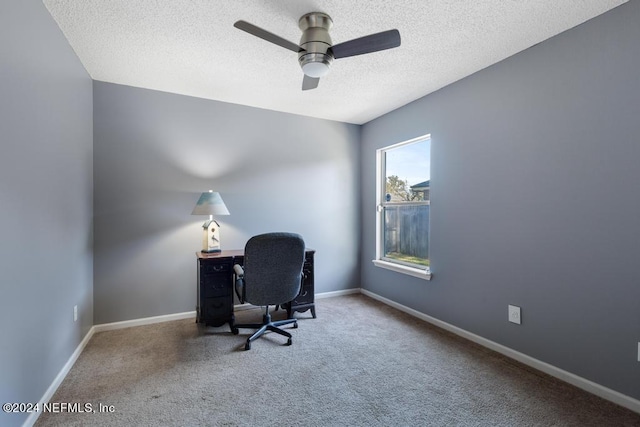 4021 Savannah Glen Blvd, Orange Park, FL 32073 - office featuring carpet flooring, a textured ceiling, baseboards, and ceiling fan