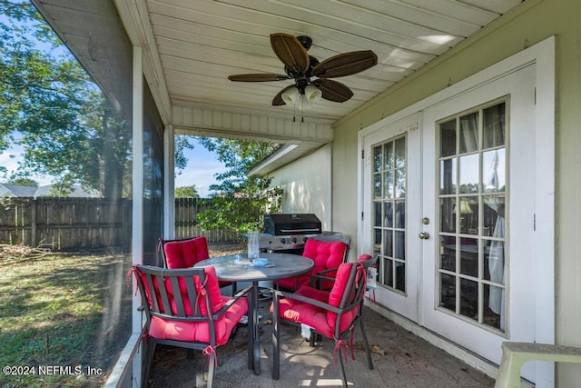 4021 Savannah Glen Blvd, Orange Park, FL 32073 - view of patio with a ceiling fan, outdoor dining area, french doors, fence, and grilling area
