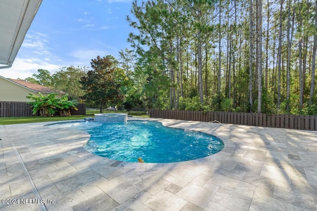 view of pool with a patio area and an in ground hot tub