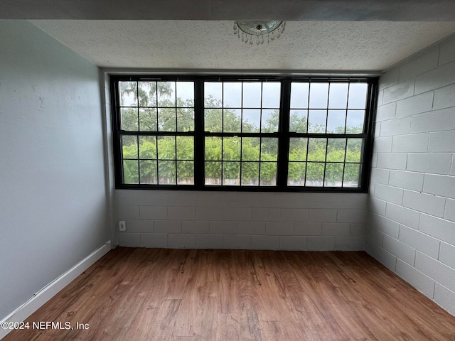 empty room with a textured ceiling, a healthy amount of sunlight, and wood-type flooring