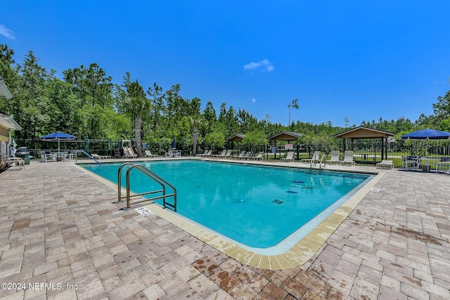 view of swimming pool featuring a patio