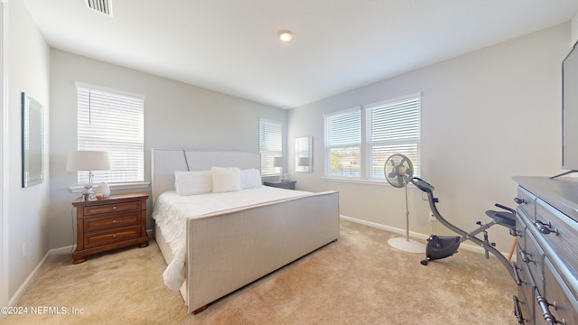 carpeted bedroom with multiple windows