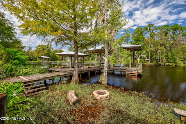 view of dock with a water view