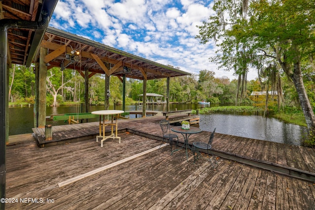 dock area with a water view