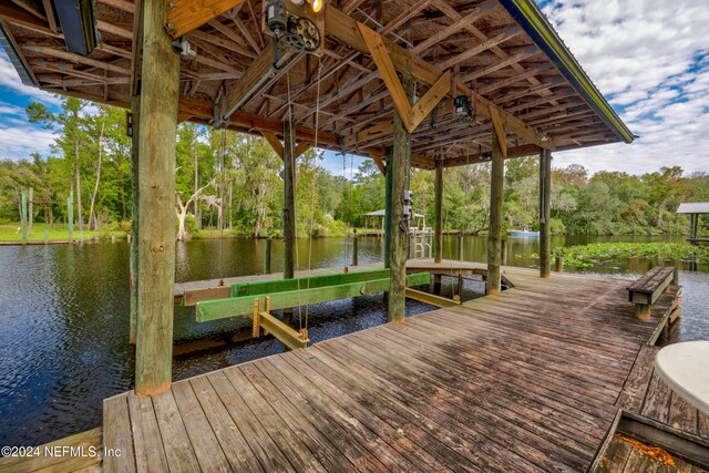 dock area with a water view