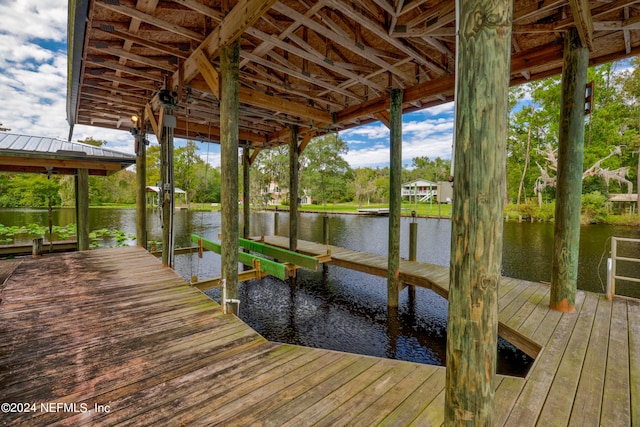 view of dock featuring a water view