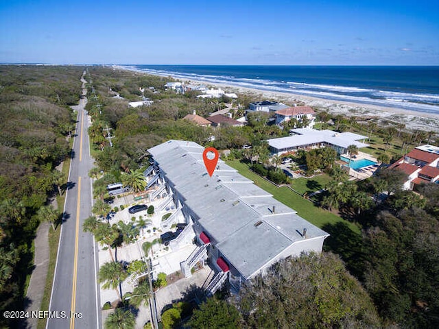 aerial view featuring a beach view and a water view