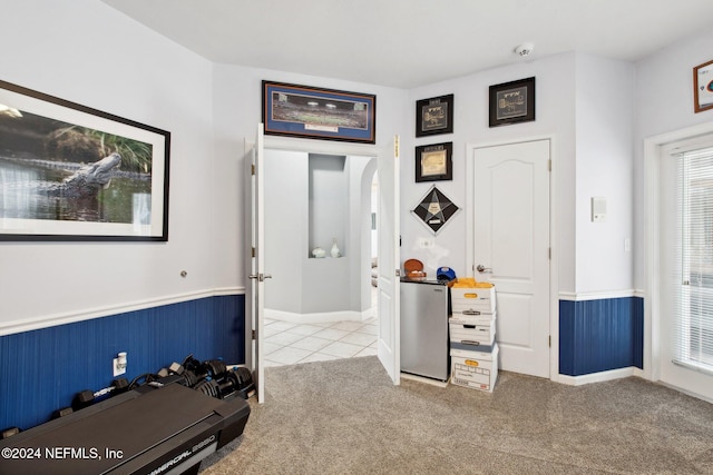 workout room with carpet floors