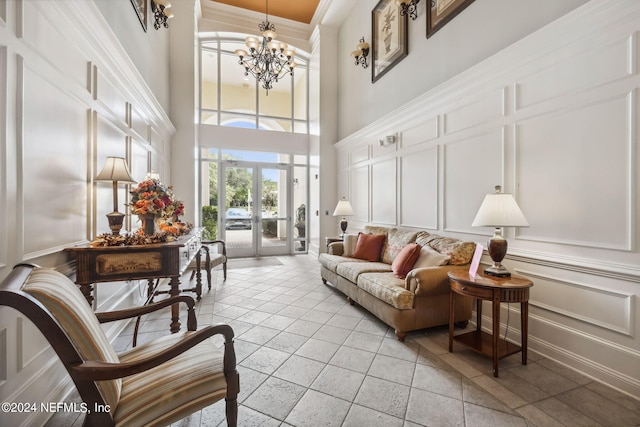 interior space featuring a chandelier