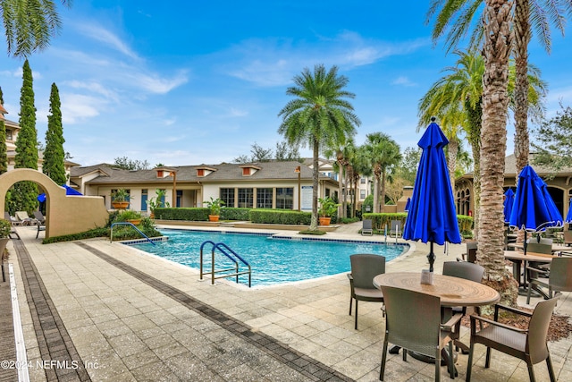 view of swimming pool with a patio area