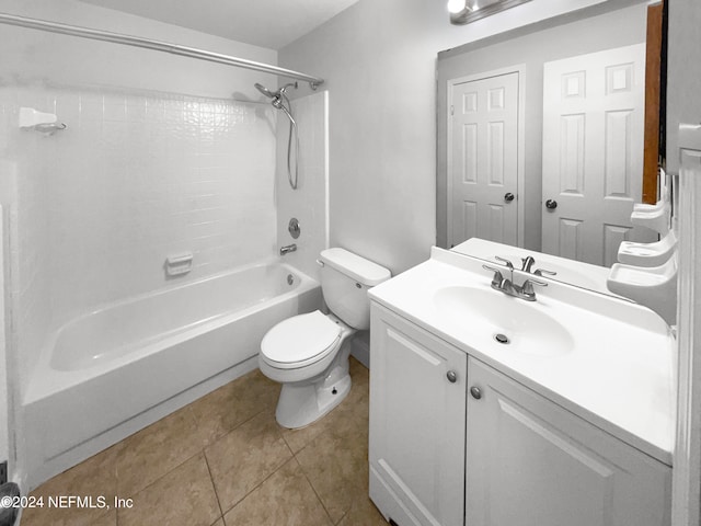 full bathroom with vanity, shower / washtub combination, toilet, and tile patterned flooring