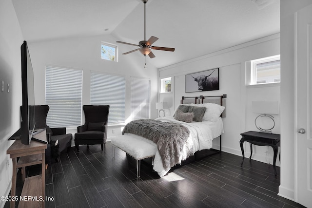 bedroom featuring vaulted ceiling and ceiling fan