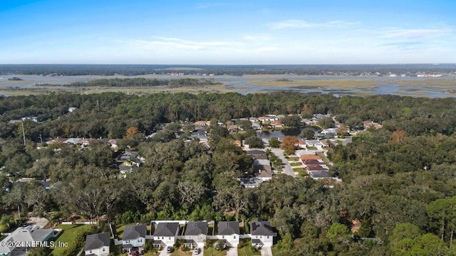 aerial view featuring a water view