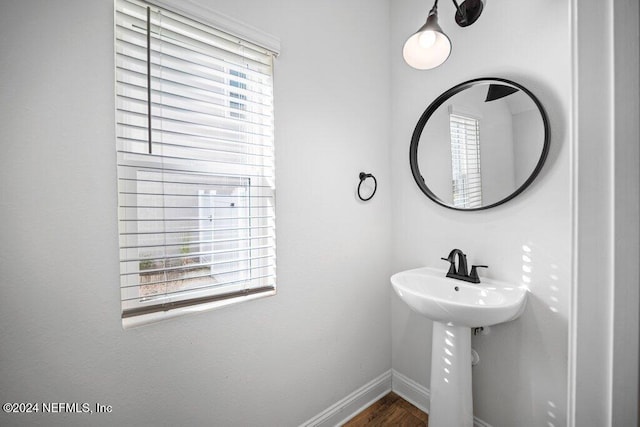 bathroom with sink, wood-type flooring, and a wealth of natural light