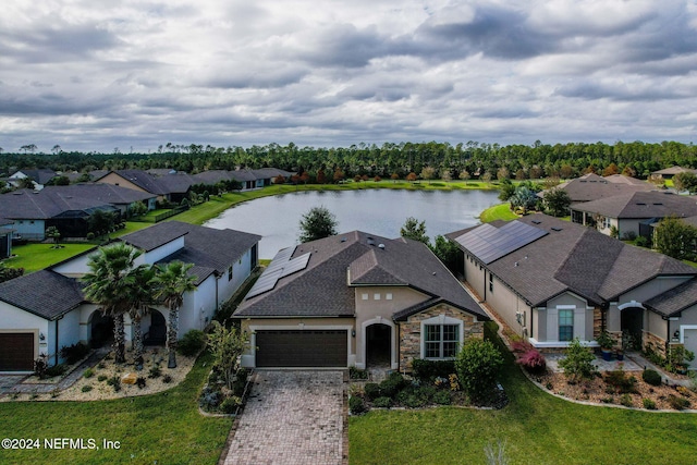 aerial view with a water view