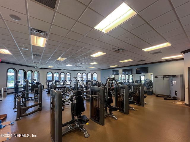 gym featuring a drop ceiling