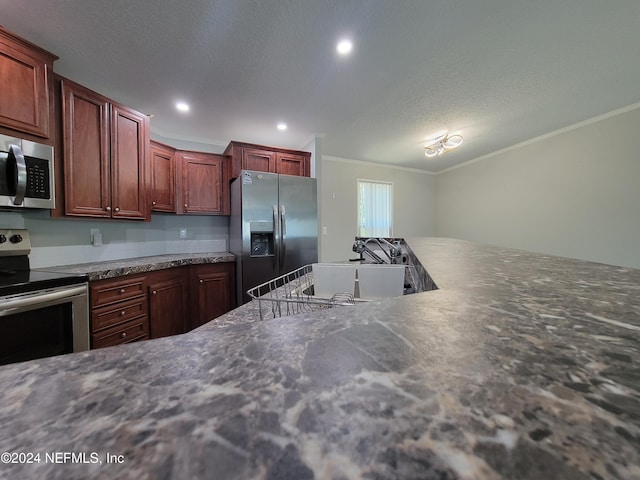 kitchen featuring crown molding, stainless steel appliances, and sink