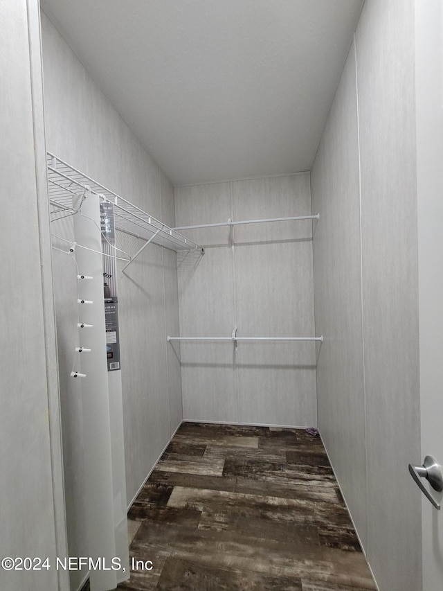 spacious closet with dark wood-type flooring