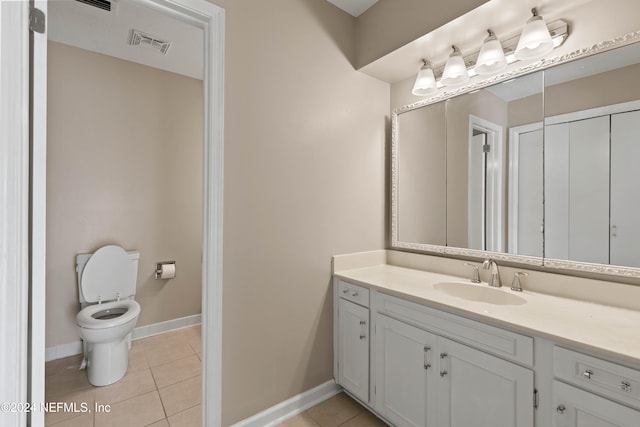 bathroom with vanity, toilet, and tile patterned flooring