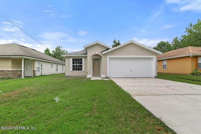 single story home with a front lawn and a garage